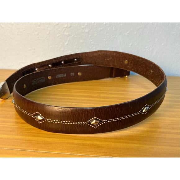 Brighton Denver Belt Size 32 Brown Leather Silver Tone Diamond Detail Western - Picture 6 of 7